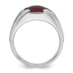 14k White Gold IBGoodman Men's Created Garnet and 1/20 carat Diamond Complete Ring - Image 2