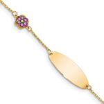14K Polished Purple Enamel Flower and 20x7mm Plate 5.Baby/Child ID Bracelet with 0.Extender