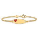 14k Polished Red Enameled Heart on 18x5mm Plate 5.5 inch Baby/Child ID Bracelet - Image 3