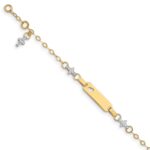 14k Two-tone Polished Textured Cross and Cut-out Heart 18x5mm Plate 6 inch Baby/Child ID Bracelet with 1 inch Extender
