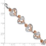 14K White and Rose Gold Complete 1/3 carat Diamond 15 and Rose Quinceanera Heart 7 inch Bracelet - Image 5