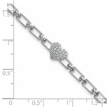 14K White Gold Polished Complete 1/6 carat Diamond Heart Cluster Fancy Link 7 inch Bracelet with 1 inch Extender - Image 5