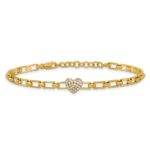 14K Polished Complete 1/6 carat Diamond Heart Cluster Fancy Link 7 inch Bracelet with 1 inch Extender - Image 3