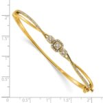 14K Polished and Textured Complete 1/2 carat Diamond Fashion Hinged Oval Bangle Bracelet - Image 3