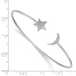 14k White Gold Complete 1/4 carat Diamond Moon and Star Flexible Cuff Bangle Bracelet - Image 3