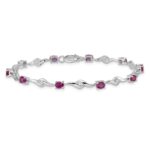 14k White Gold Complete Oval Ruby and Round White Sapphire Curved Link 7 inch Bracelet - Image 3