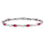 14k White Gold Complete Diamond and Oval Ruby Wavy Link 7 inch Bracelet - Image 3