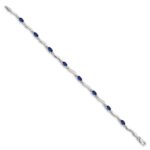14k White Gold Complete Diamond and Oval Sapphire Wavy Link 7 inch Bracelet - Image 2