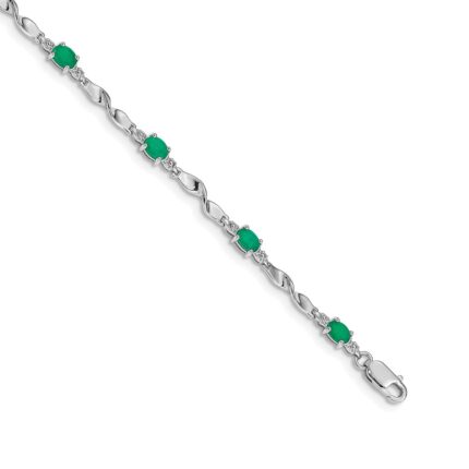 10k White Gold Diamond and Emerald Bracelet