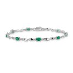 14k White Gold Complete Diamond and Oval Emerald Twisted Link 7 inch Bracelet - Image 3