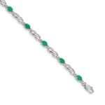 14k White Gold Complete Diamond and Oval Emerald Infinity Link 7.25 inch Bracelet