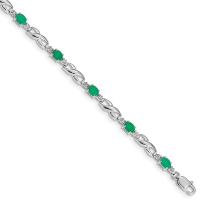 14k White Gold Complete Diamond and Oval Emerald Infinity Link 7.25 inch Bracelet