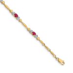 14k Complete Diamond and Oval Ruby Heart Design 7 inch Bracelet