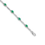 14k White Gold Complete Diamond and Oval Emerald 7.25 inch Bracelet