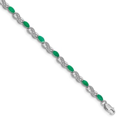 14k White Gold Complete Diamond and Oval Emerald Infinity 7.25 inch Bracelet