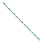 14k White Gold Complete Diamond and Oval Emerald Curved Link 7 inch Bracelet - Image 2
