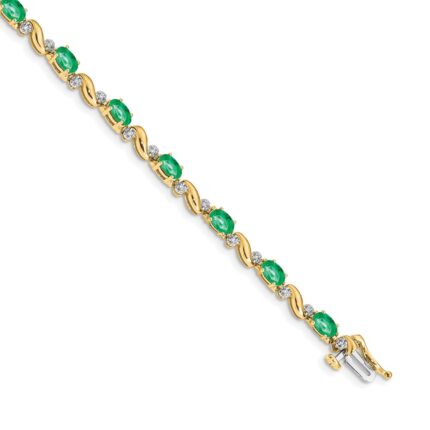 14k Complete Diamond and Oval Emerald Curved Link 7 inch Bracelet