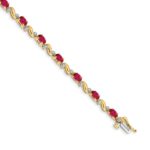 14k Complete Diamond and Oval Ruby Curved Link 7 inch Bracelet