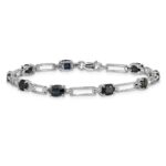 14k White Gold Complete Diamond and Oval Sapphire Paperclip Link 7.25 inch Bracelet - Image 3