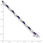 14k White Gold Complete Diamond and Oval Amethyst Heart Accent 7 inch Bracelet - Image 3