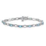 14k White Gold Complete Diamond and Oval Swiss Blue Topaz Heart Accent 7 inch Bracelet - Image 3