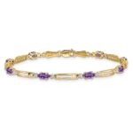 14k Complete Diamond and Oval Amethyst Fancy Link 7 inch Bracelet - Image 3