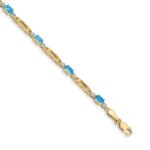 14k Complete Diamond and Oval Swiss Blue Topaz Fancy Link 7 inch Bracelet