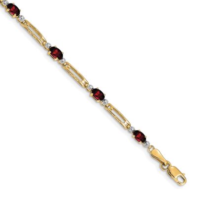 14k Complete Diamond and Oval Garnet Fancy Link 7 inch Bracelet