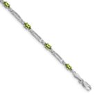 14k White Gold Complete Diamond and Oval Peridot Fancy Link 7 inch Bracelet
