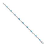 14k White Gold Complete Diamond and Oval Swiss Blue Topaz Wavy Link 7 inch Bracelet - Image 2