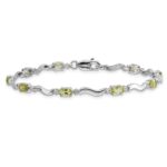 14k White Gold Complete Diamond and Oval Peridot Wavy Link 7 inch Bracelet - Image 3