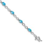 14k White Gold Complete Oval Swiss Blue Topaz and Diamond Infinity Link 7 inch Bracelet