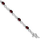 14k White Gold Complete Oval Garnet and Diamond Infinity Link 7 inch Bracelet