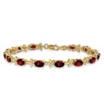 14k Complete Diamond and Oval Garnet Floral 7 inch Bracelet - Image 3