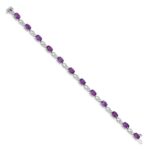 14k White Gold Complete Oval Amethyst and Diamond Fancy Link 7 inch Bracelet - Image 2
