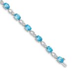 14k White Gold Complete Oval Swiss Blue Topaz and Diamond Fancy Link 7 inch Bracelet