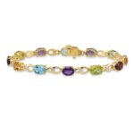 14k Complete Diamond and Amethyst/Swiss Blue Topaz/Citrine/Garnet/Peridot Fancy Link 7 inch Rainbow Bracelet - Image 3