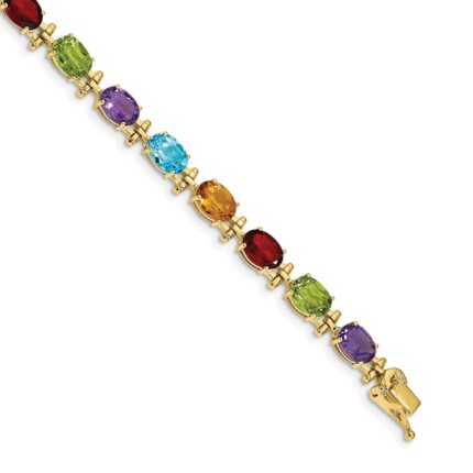 14k Complete Alternating Oval Amethyst/Peridot/Garnet/Citrine/Swiss Blue Topaz 7 inch Rainbow Bracelet