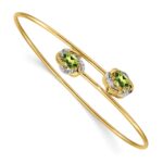 14k Polished Complete Oval Peridot and .03 carat Diamond Flexible Bangle Bracelet
