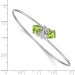 14k White Gold Complete Cushion-cut Peridot and .03 carat Diamond Flexible Bangle Bracelet - Image 2
