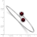 14k White Gold Complete Round Garnet and 1/8 carat Diamond Halo Flexible Bangle Bracelet - Image 2