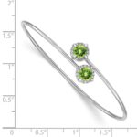 14k White Gold Complete Round Peridot and 1/8 carat Diamond Halo Flexible Bangle Bracelet - Image 2