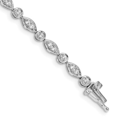 14k White Gold Complete 3/4 carat Diamond Round and Oval Link 7 inch Bracelet