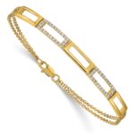 14k Polished Rectangle Link Complete 1/4 carat Diamond Double Strand 7 inch Bracelet - Image 3