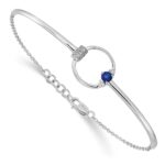 14k White Gold Complete 1/10 carat Diamond and Blue Sapphire Circle 7 inch Bracelet with 0.5 inch Extender - Image 3