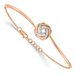 14k Rose Gold Polished Complete 1/8 carat Diamond Love Knot Half-Bangle 7 inch Bracelet with 0.5 inch Extender