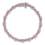 14k White Gold Complete Lab Created Pink Sapphire Flowers 7 inch Bracelet - Image 4