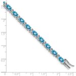 14k White Gold Complete Oval Swiss Blue Topaz and Diamond 7 inch Bracelet - Image 4