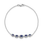 14k White Gold Complete 5-Stone Bezel-set Marquise Sapphire and Chain 7 inch Bracelet - Image 2