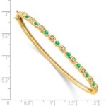 14k Complete Emerald and 1/10 carat Diamond Hinged Bangle Bracelet - Image 2